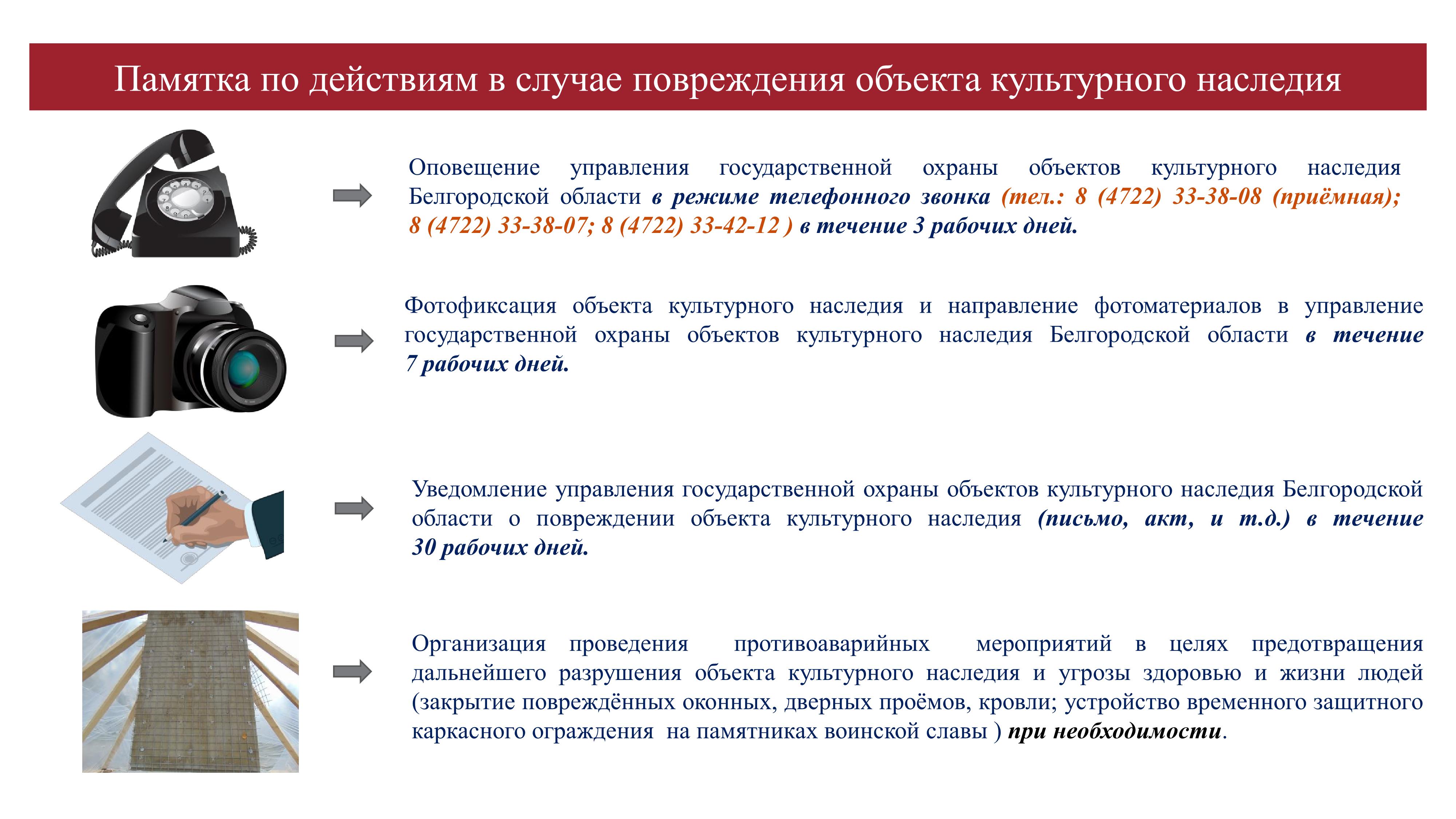 Памятка по действиям в случае повреждения объектов культурного наследия.